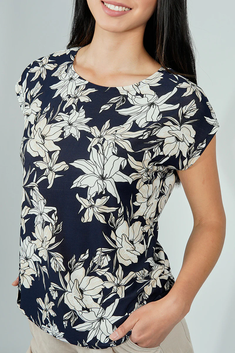 Beechers Brook Floral Circle Neck Tee - Navy - Image 4