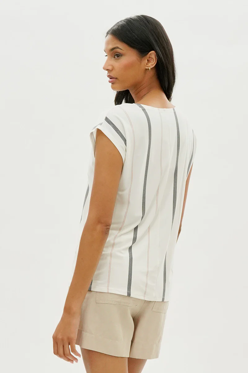 Beechers Brook Striped Circle Neck Tee - White - Image 3