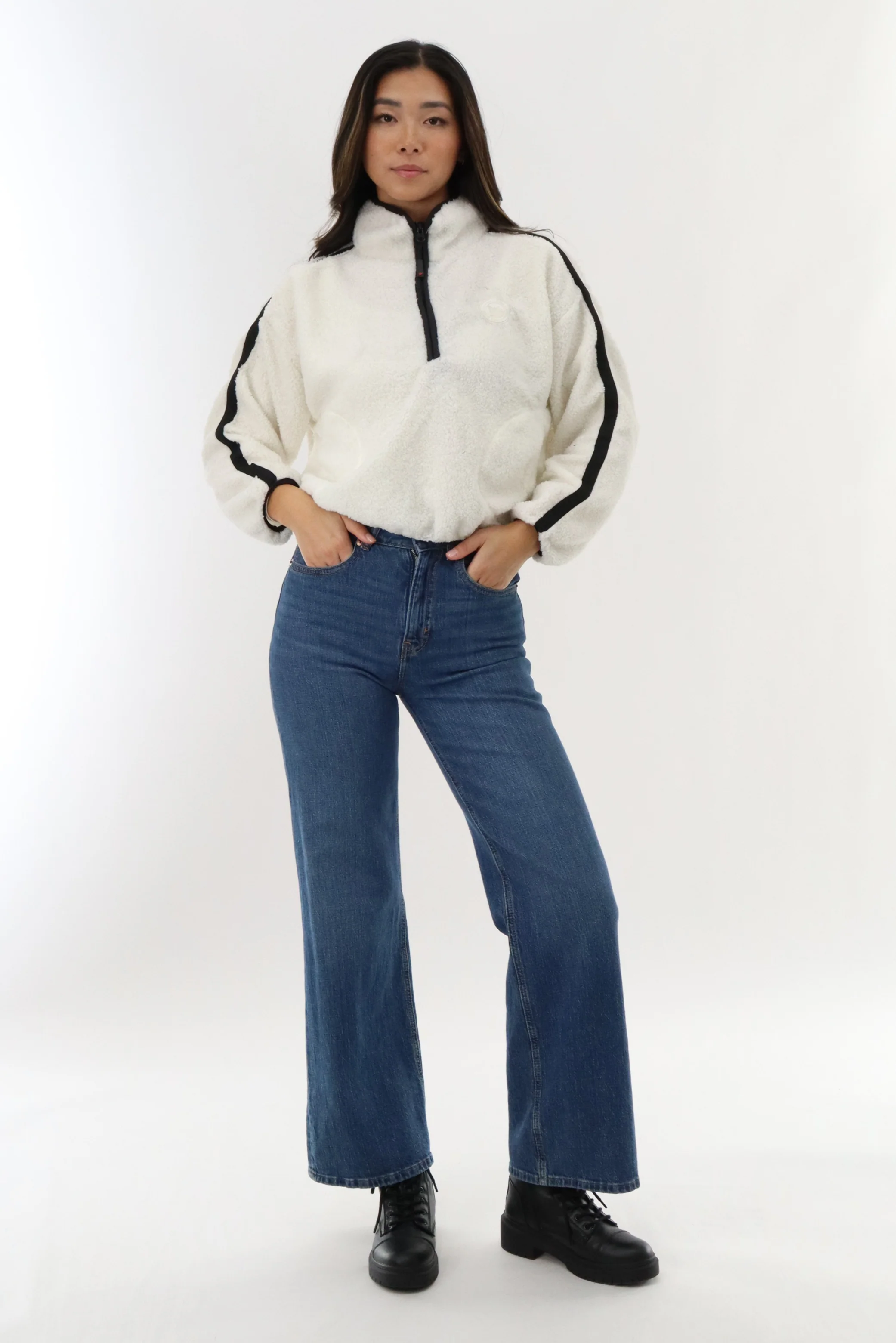Canada Weather Gear 1/4 Zip Sherpa Pullover Sweater - White - Image 5
