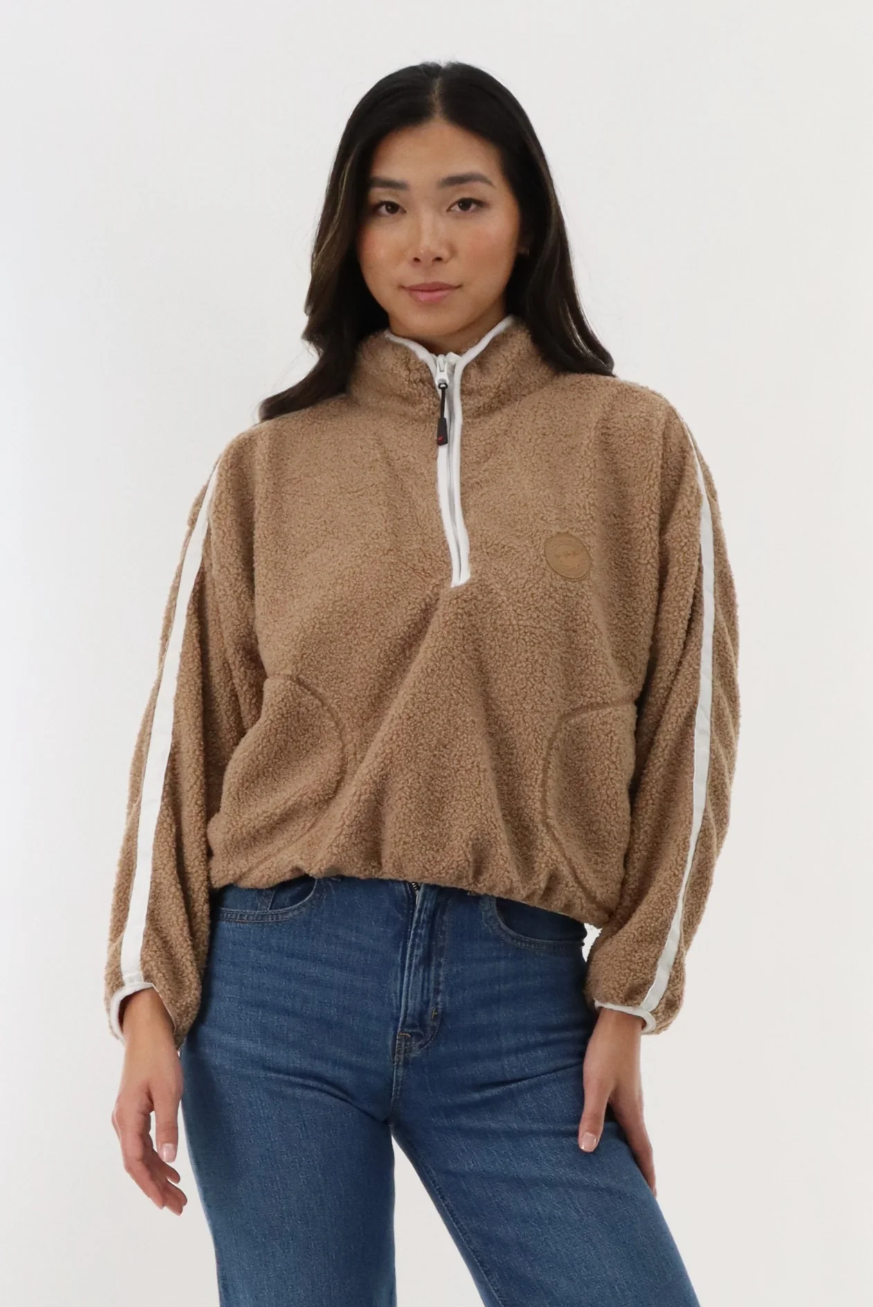 Canada Weather Gear 1/4 Zip Sherpa Pullover Sweater - Camel