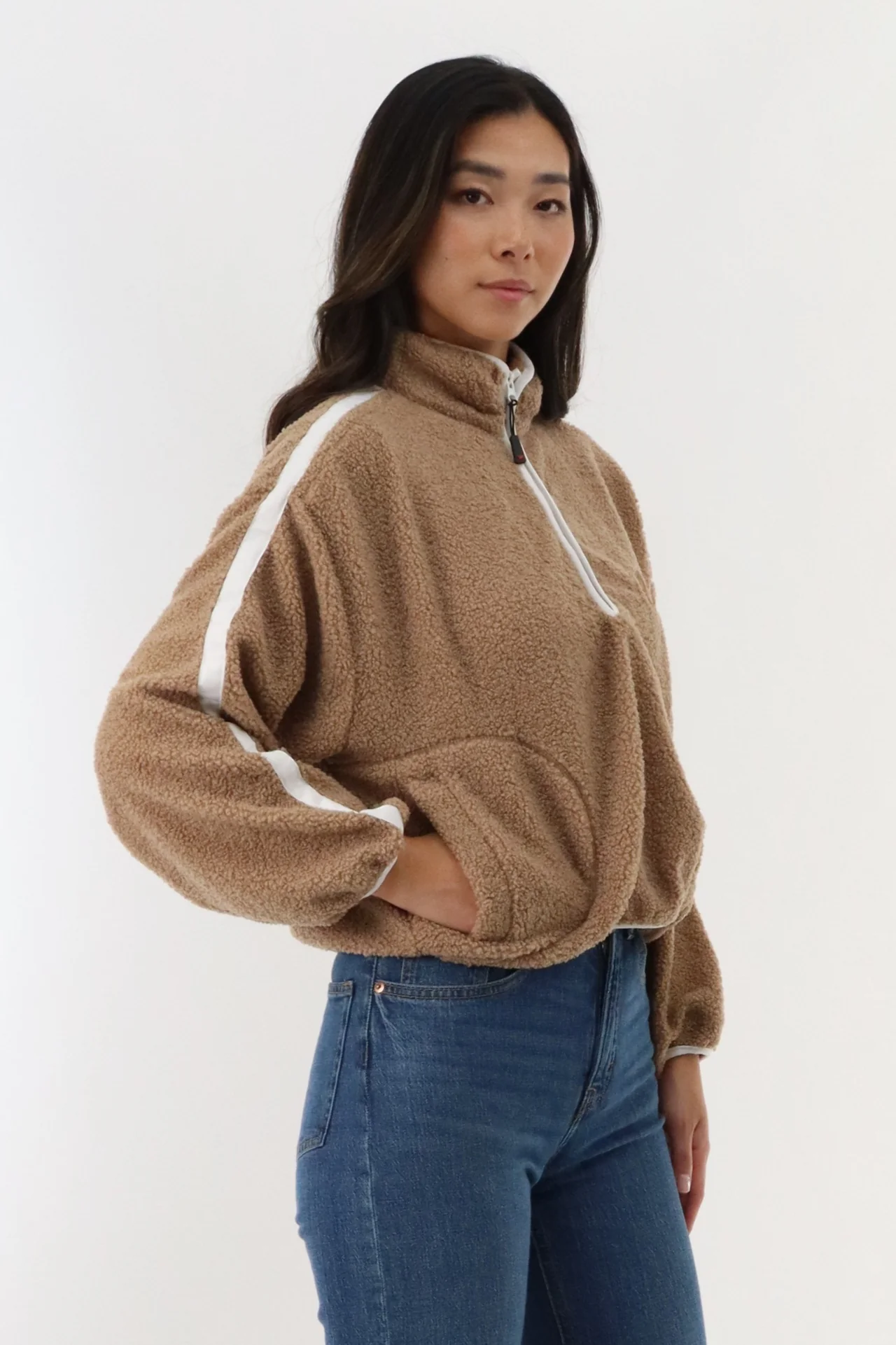 Canada Weather Gear 1/4 Zip Sherpa Pullover Sweater - Camel - Image 2