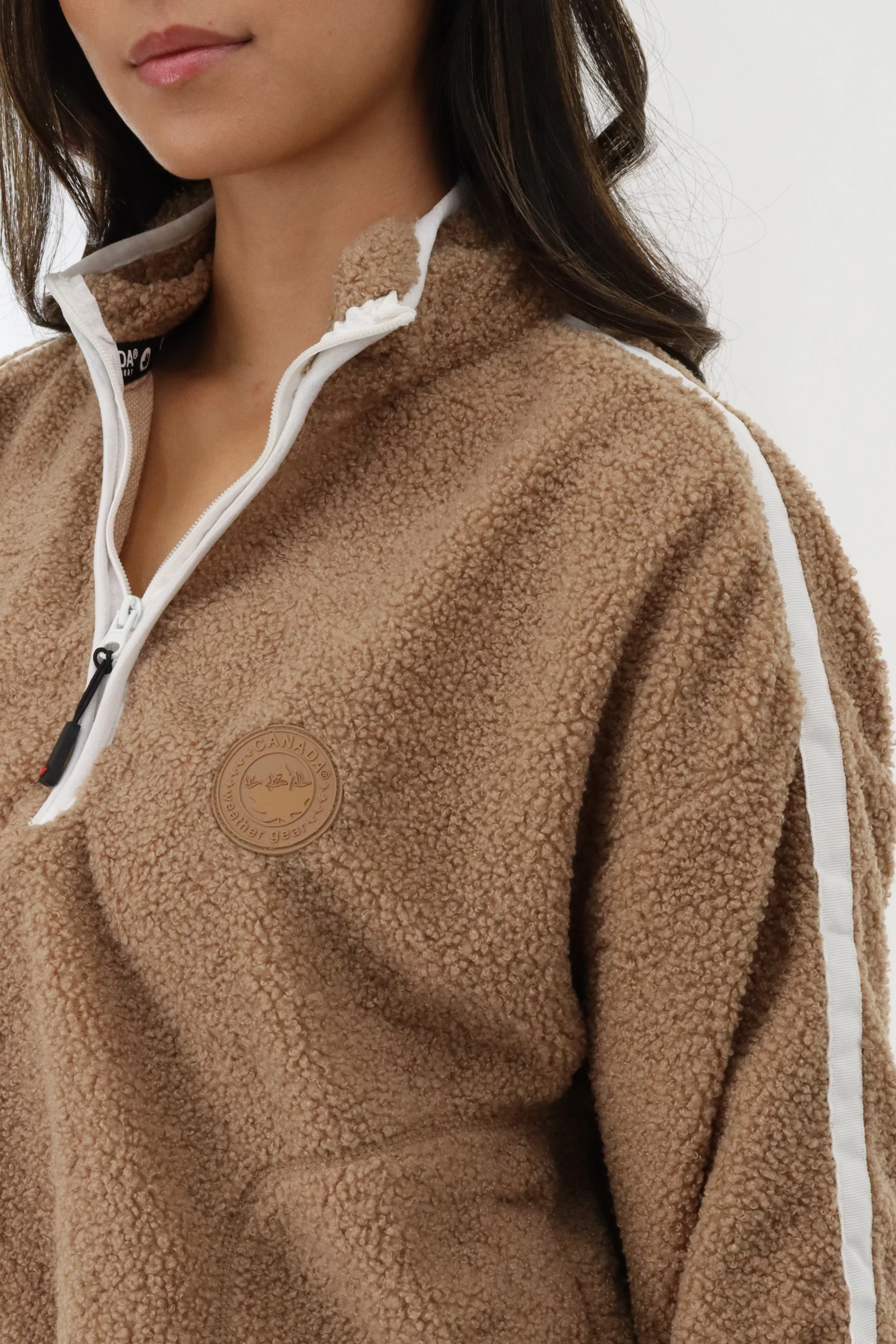 Canada Weather Gear 1/4 Zip Sherpa Pullover Sweater - Camel - Image 4