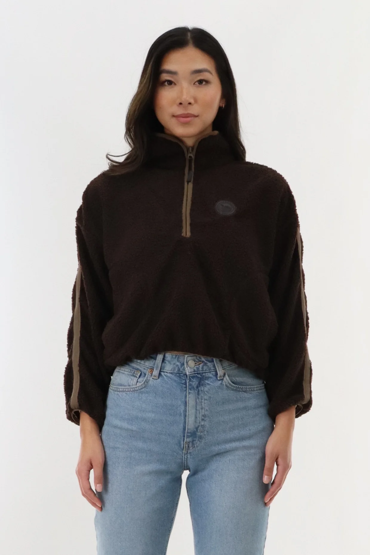 Canada Weather Gear 1/4 Zip Sherpa Pullover Sweater - Brown