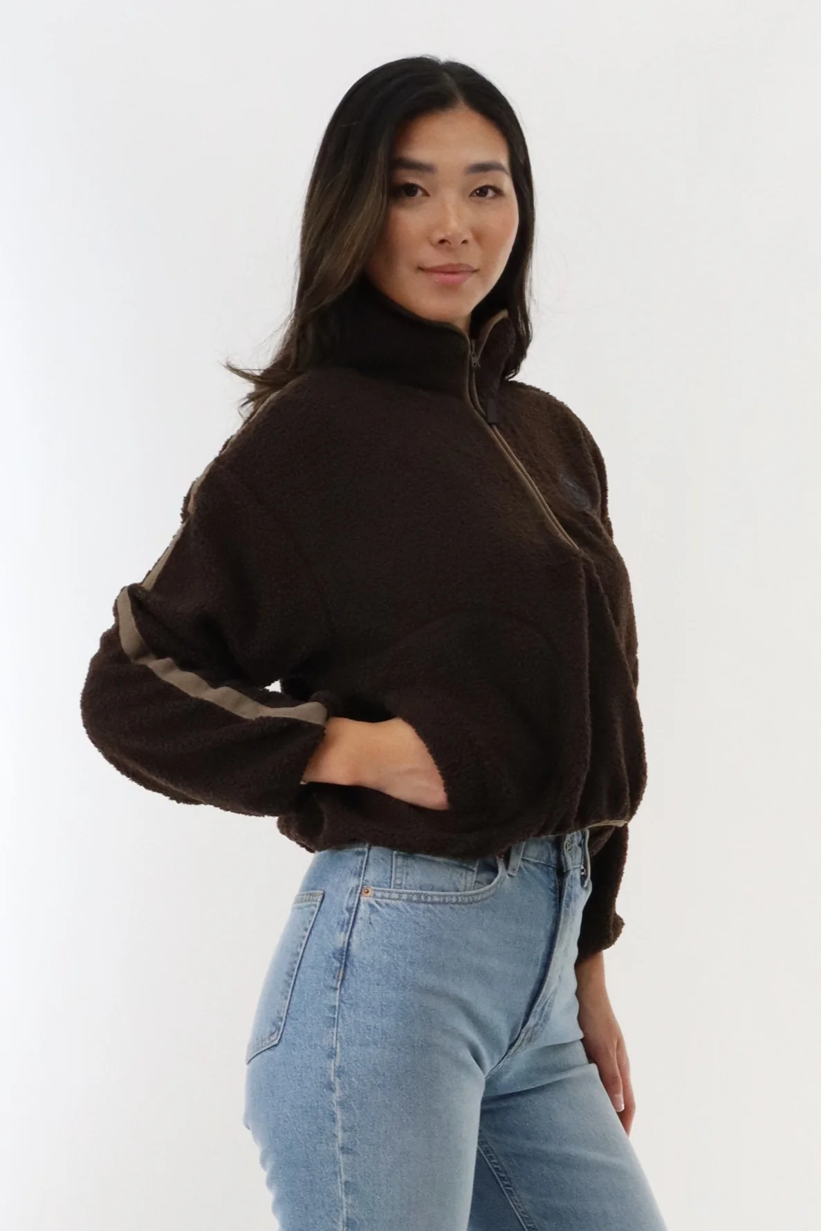 Canada Weather Gear 1/4 Zip Sherpa Pullover Sweater - Brown - Image 2