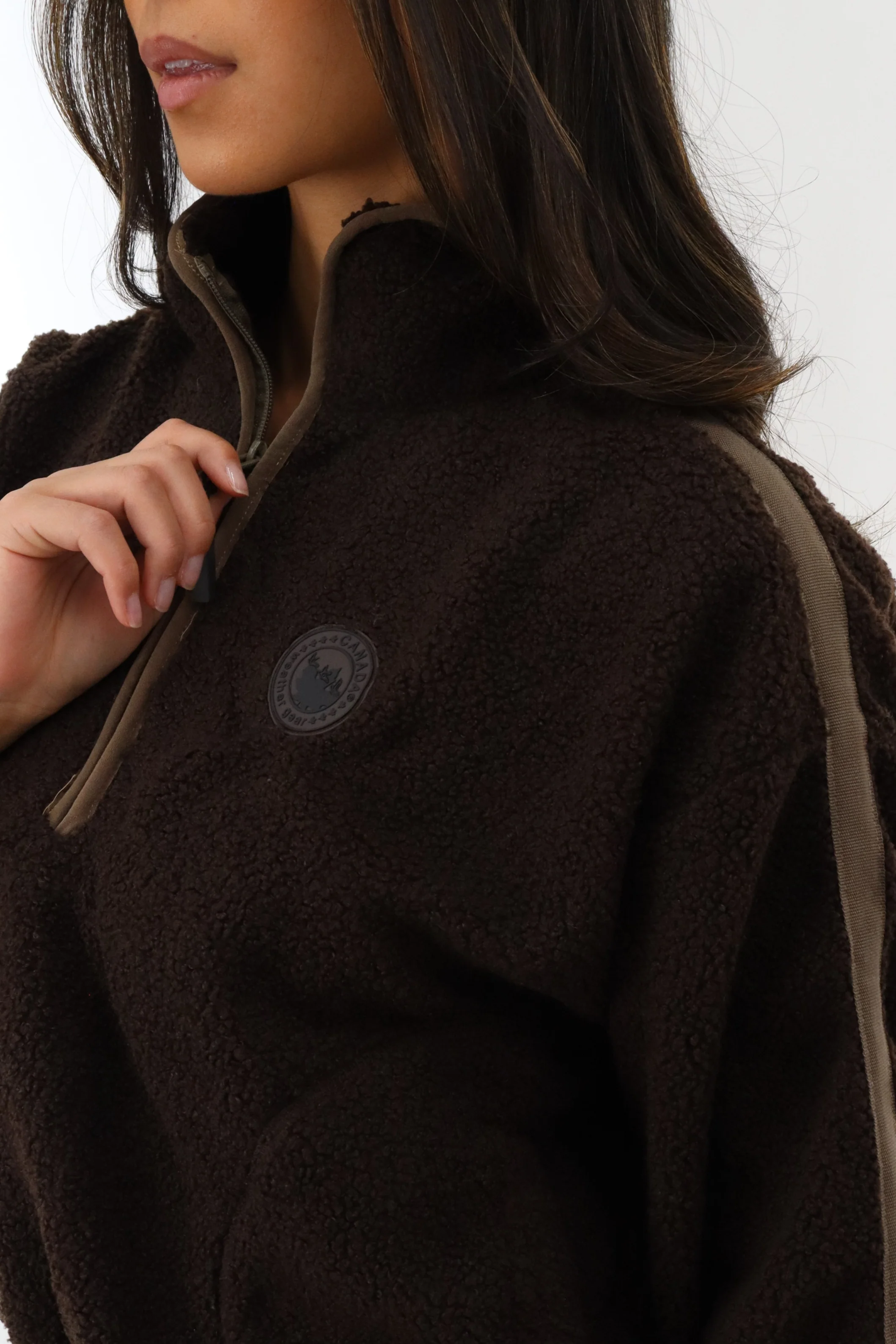 Canada Weather Gear 1/4 Zip Sherpa Pullover Sweater - Brown - Image 4