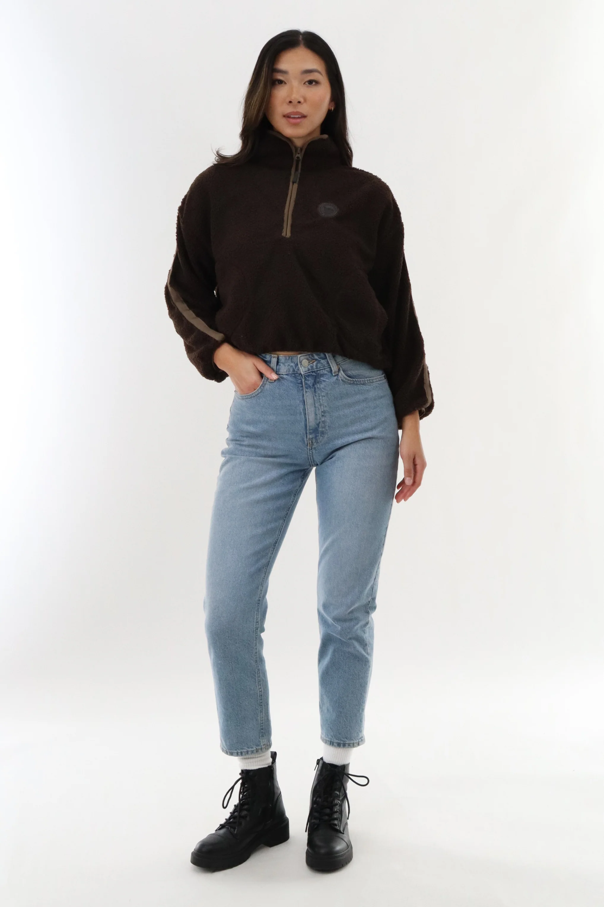 Canada Weather Gear 1/4 Zip Sherpa Pullover Sweater - Brown - Image 5
