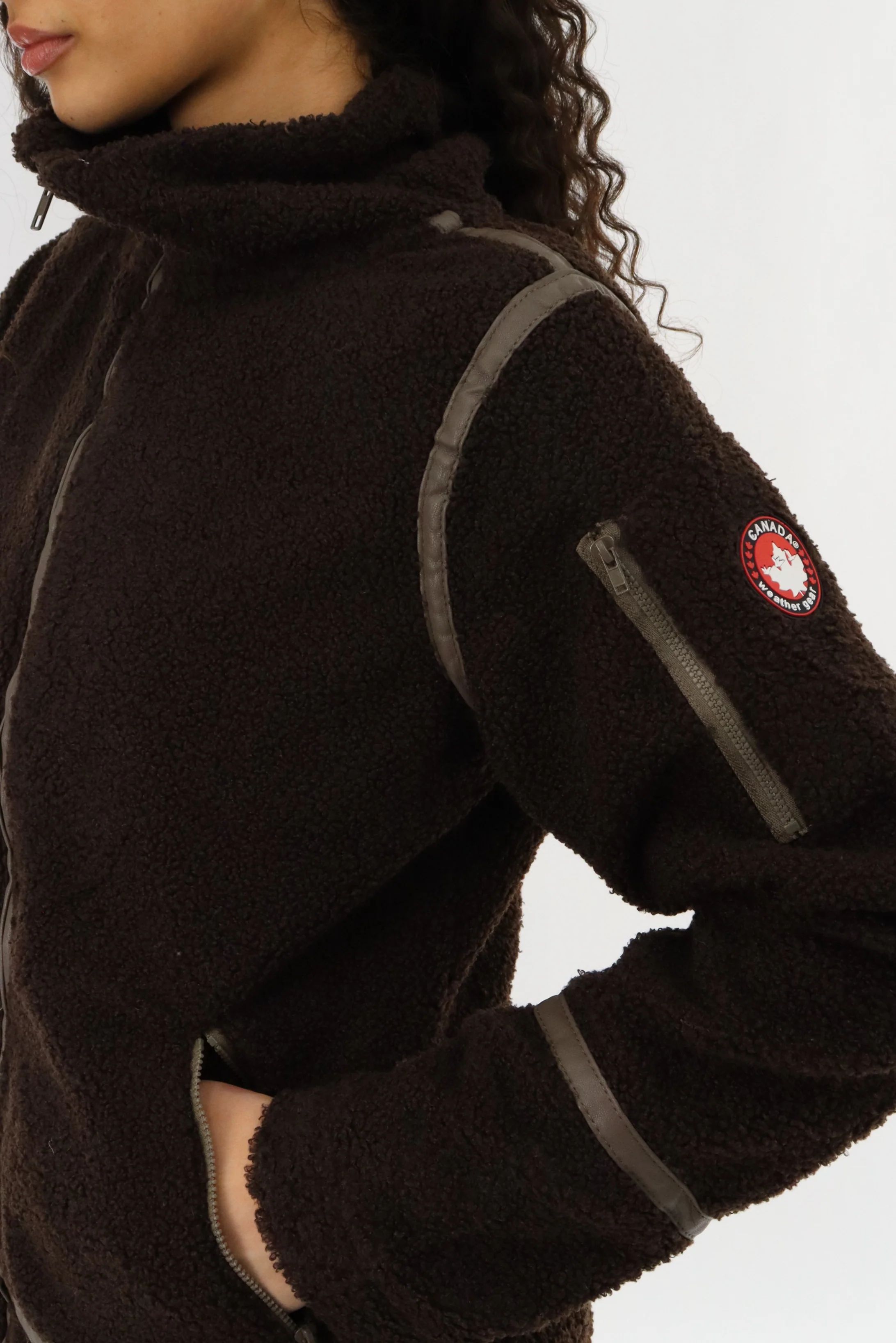 Canada Weather Gear Sherpa Contrast Lightweight Jacket - Brown - Image 4