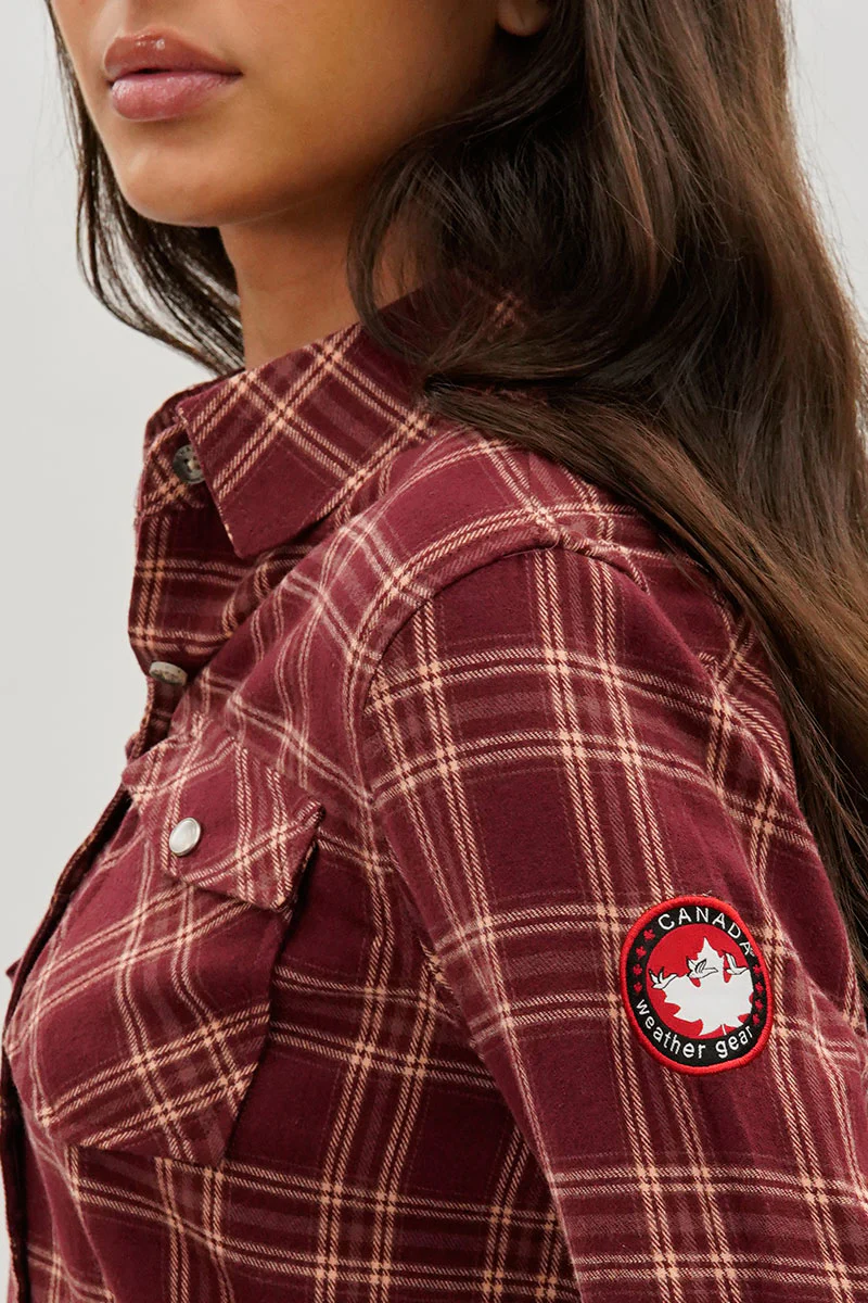Canada Weather Gear Plaid Button Up Shirt - Burgundy - Image 4