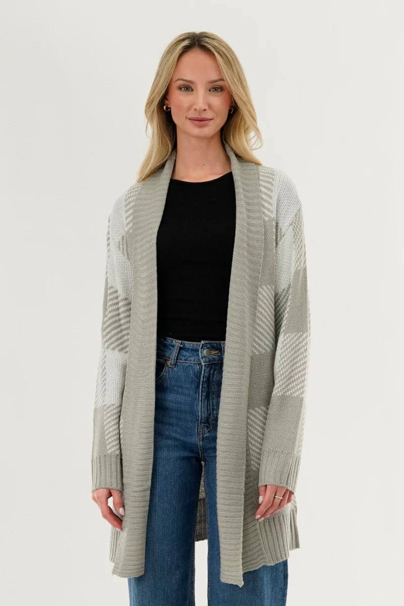 Canada Weather Gear Plaid Fold Over Wrap Cardigan - Grey
