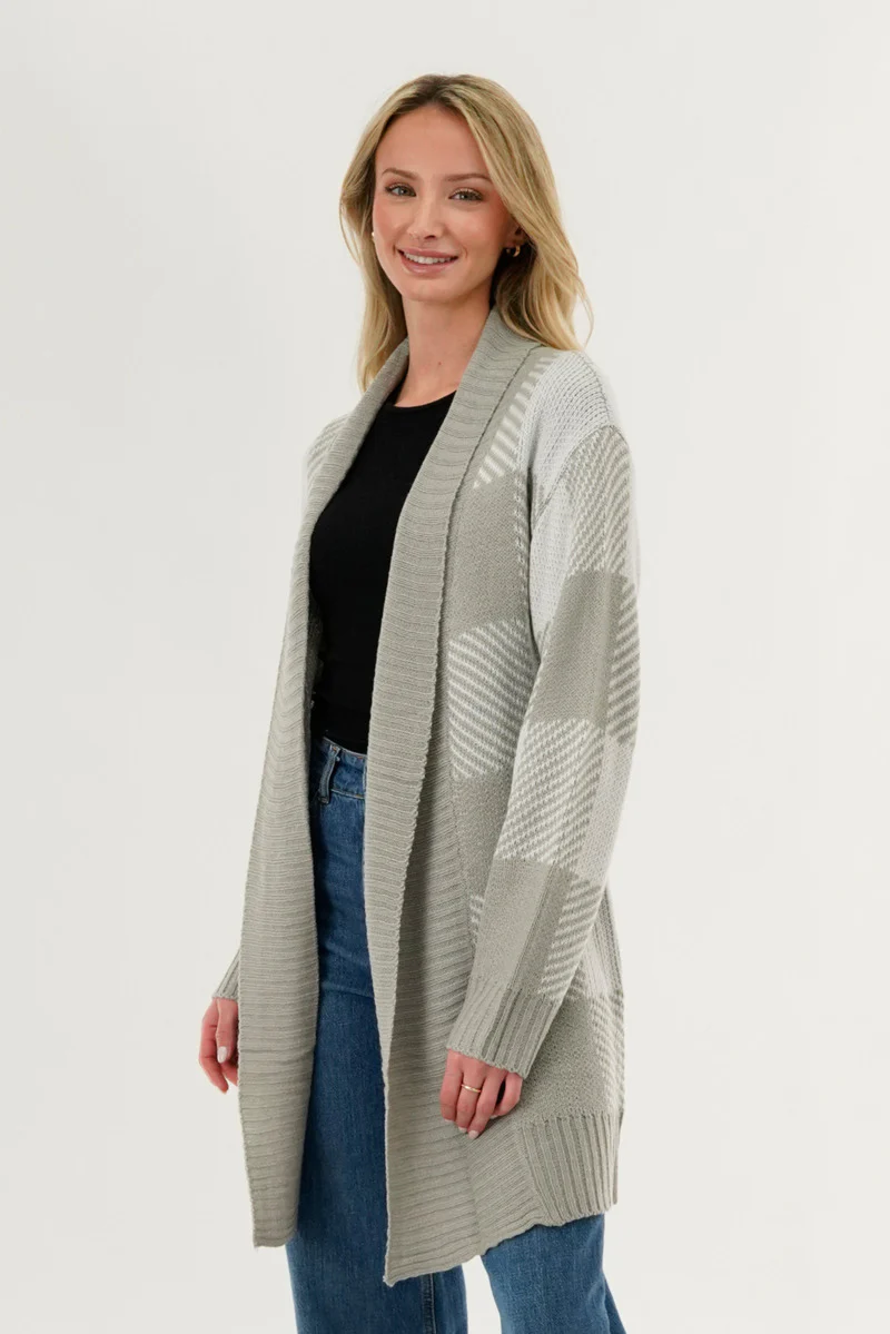 Canada Weather Gear Plaid Fold Over Wrap Cardigan - Grey - Image 2