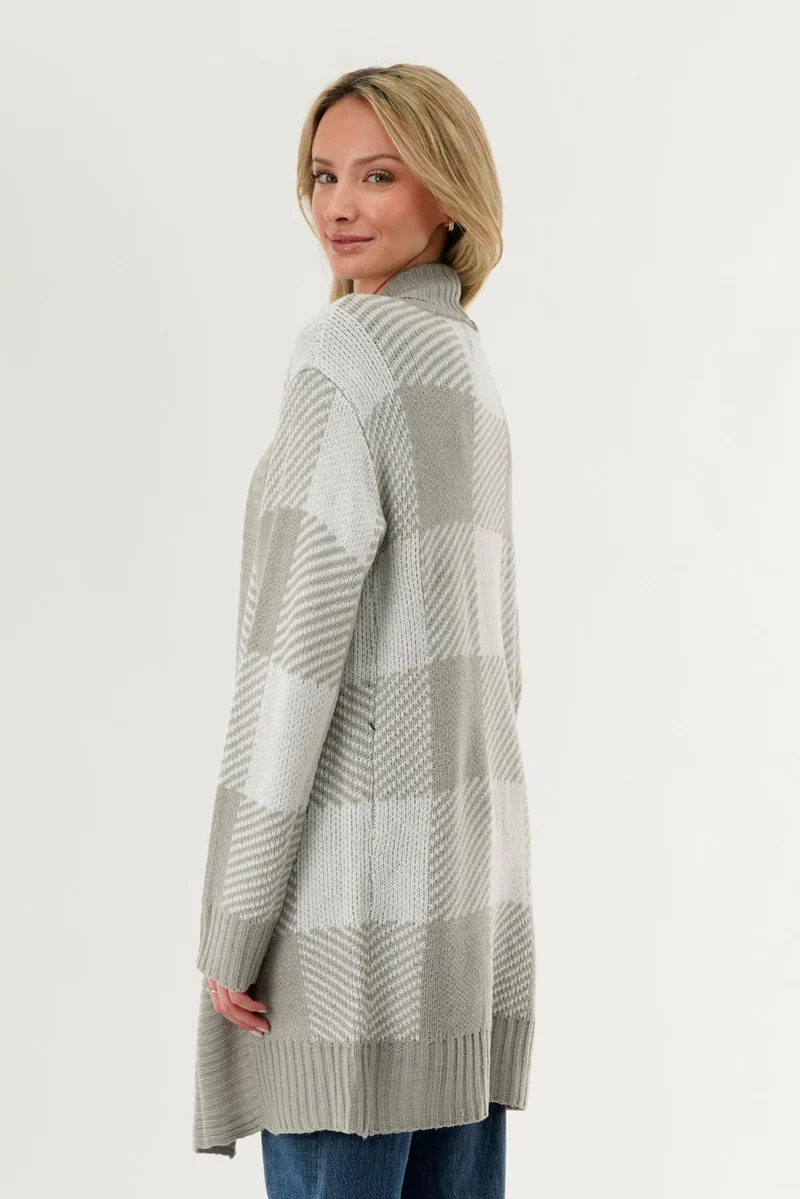 Canada Weather Gear Plaid Fold Over Wrap Cardigan - Grey - Image 3