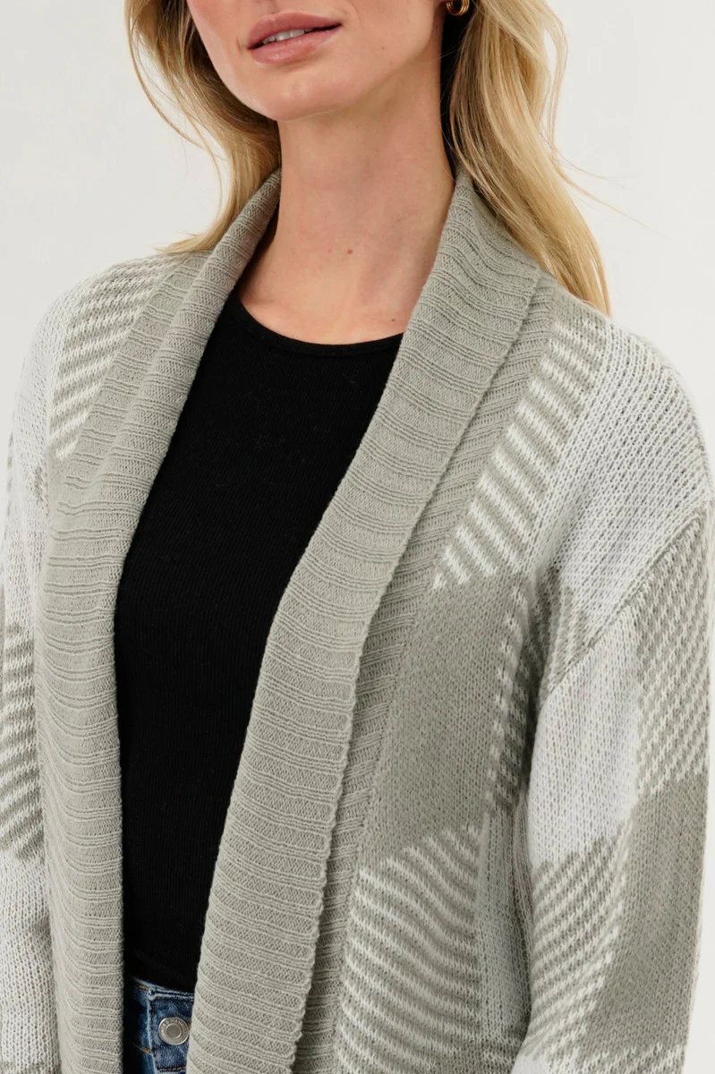 Canada Weather Gear Plaid Fold Over Wrap Cardigan - Grey - Image 4