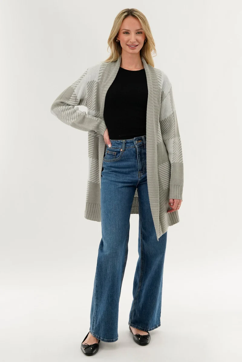Canada Weather Gear Plaid Fold Over Wrap Cardigan - Grey - Image 5