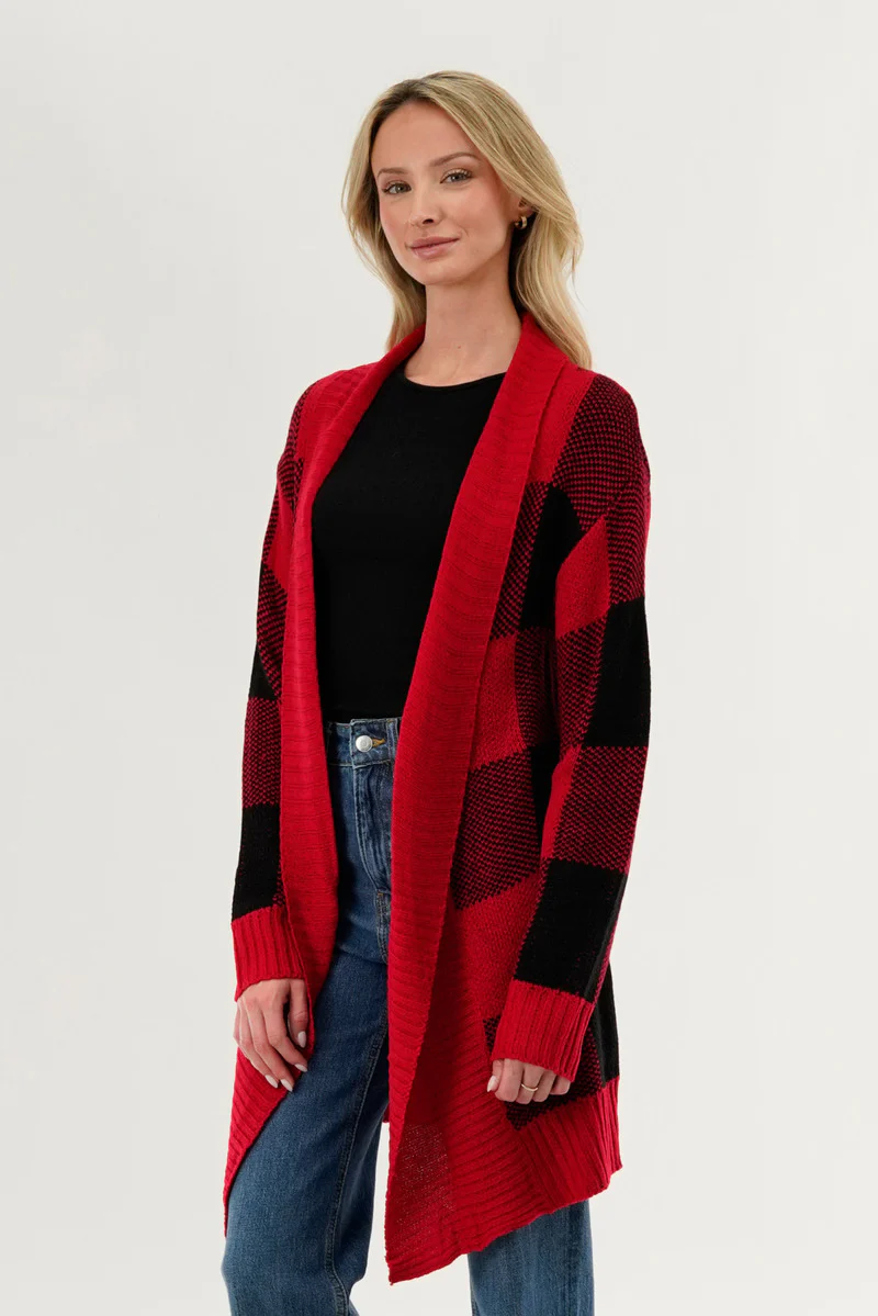 Canada Weather Gear Plaid Fold Over Wrap Cardigan - Red - Image 2