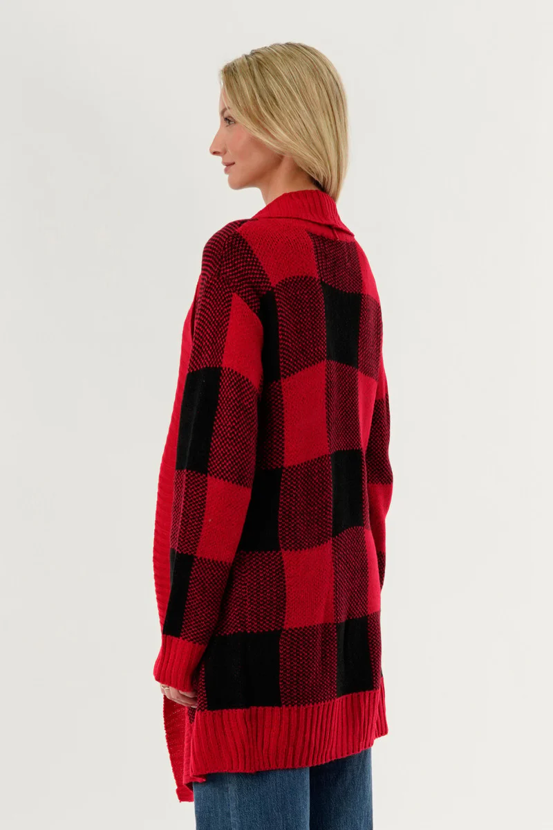 Canada Weather Gear Plaid Fold Over Wrap Cardigan - Red - Image 3