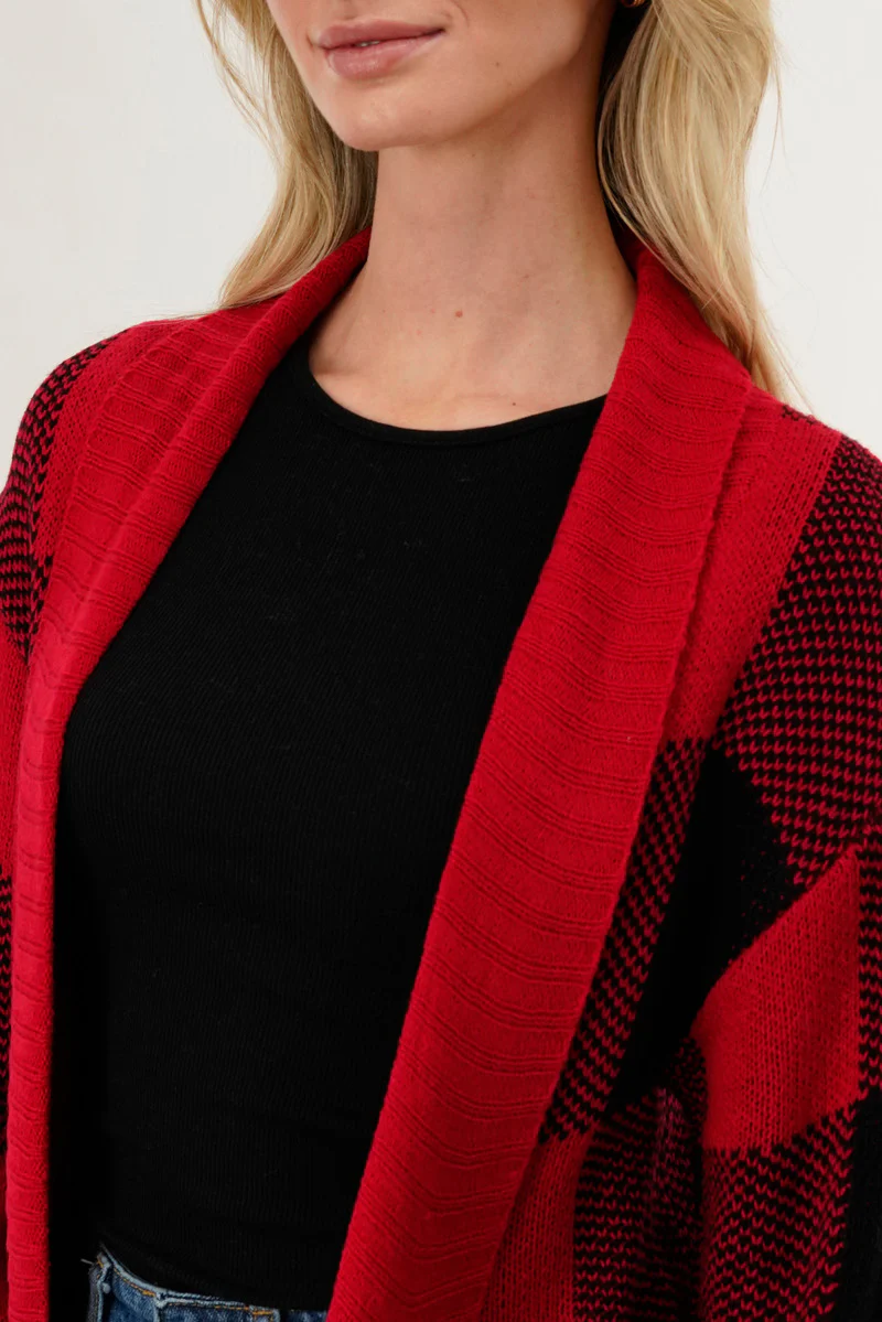 Canada Weather Gear Plaid Fold Over Wrap Cardigan - Red - Image 4