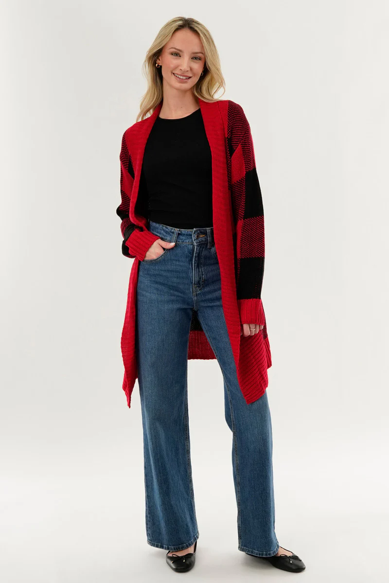 Canada Weather Gear Plaid Fold Over Wrap Cardigan - Red - Image 5