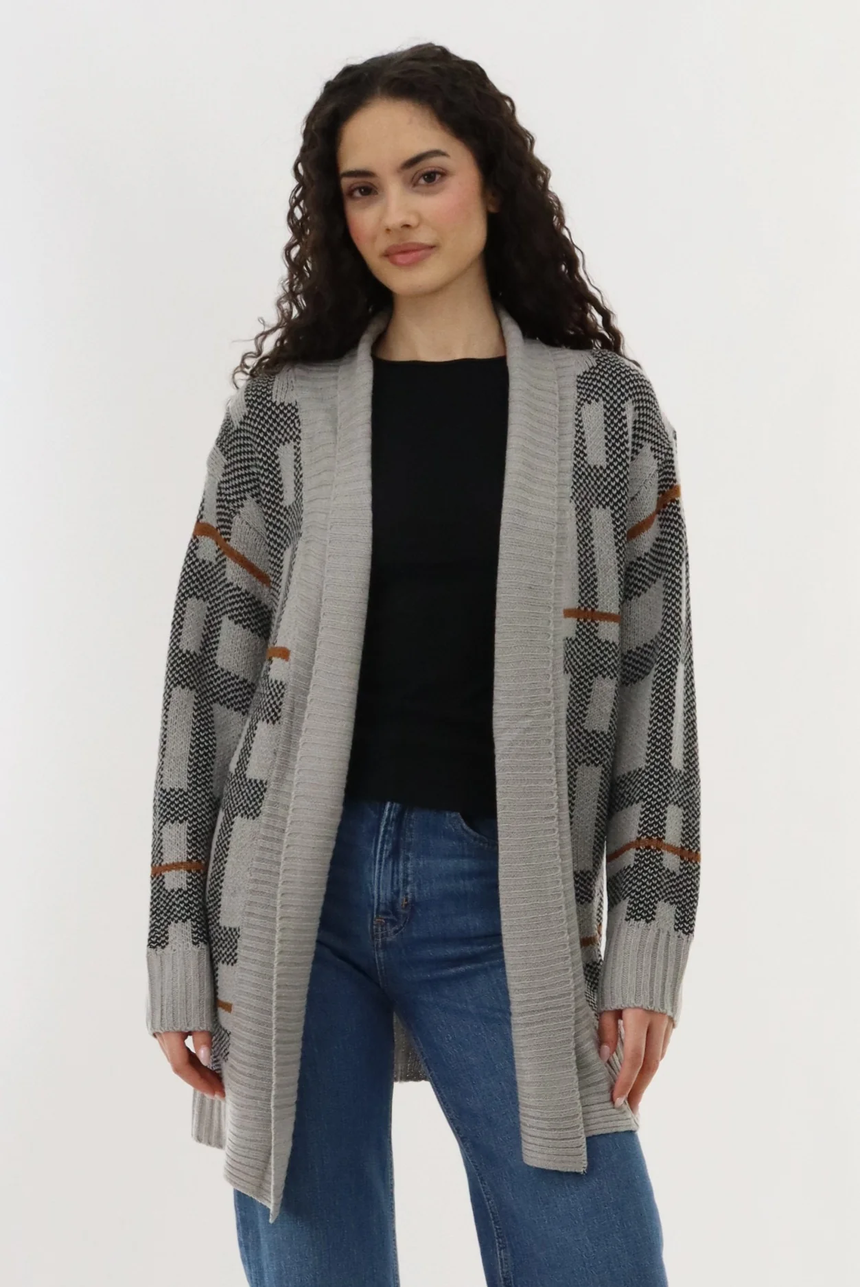 Canada Weather Gear Printed Knit Open Cardigan - Grey