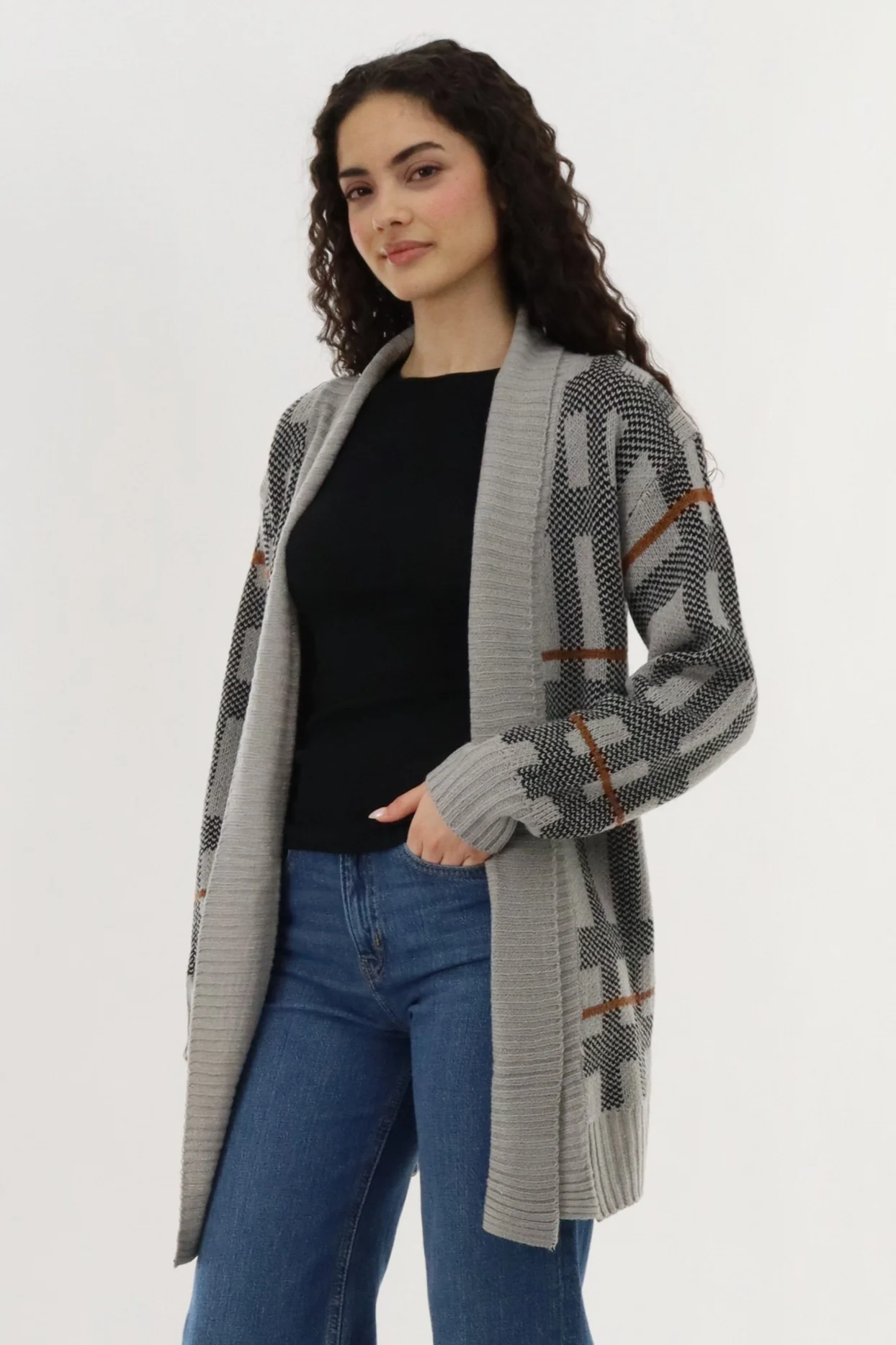 Canada Weather Gear Printed Knit Open Cardigan - Grey - Image 2