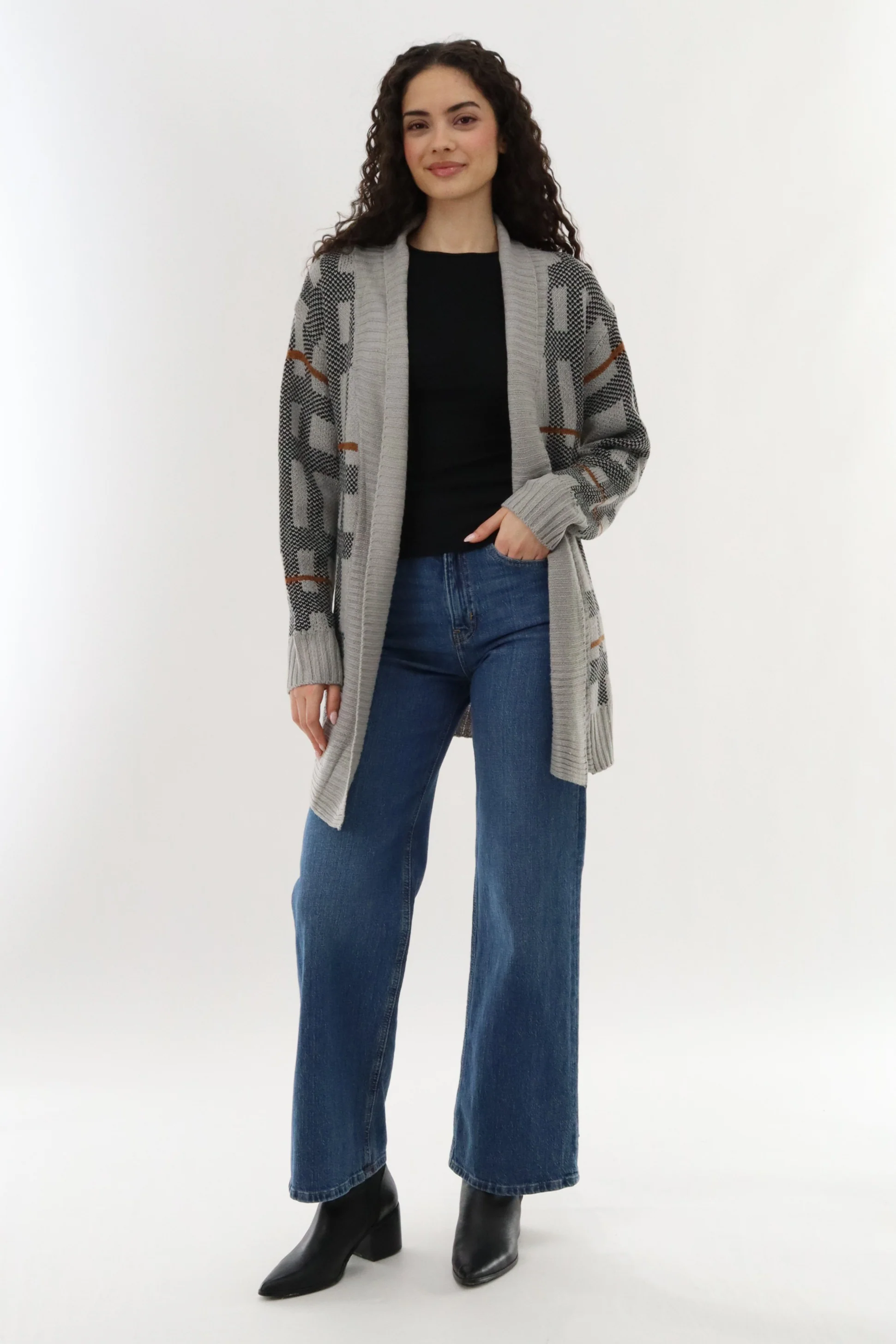 Canada Weather Gear Printed Knit Open Cardigan - Grey - Image 5