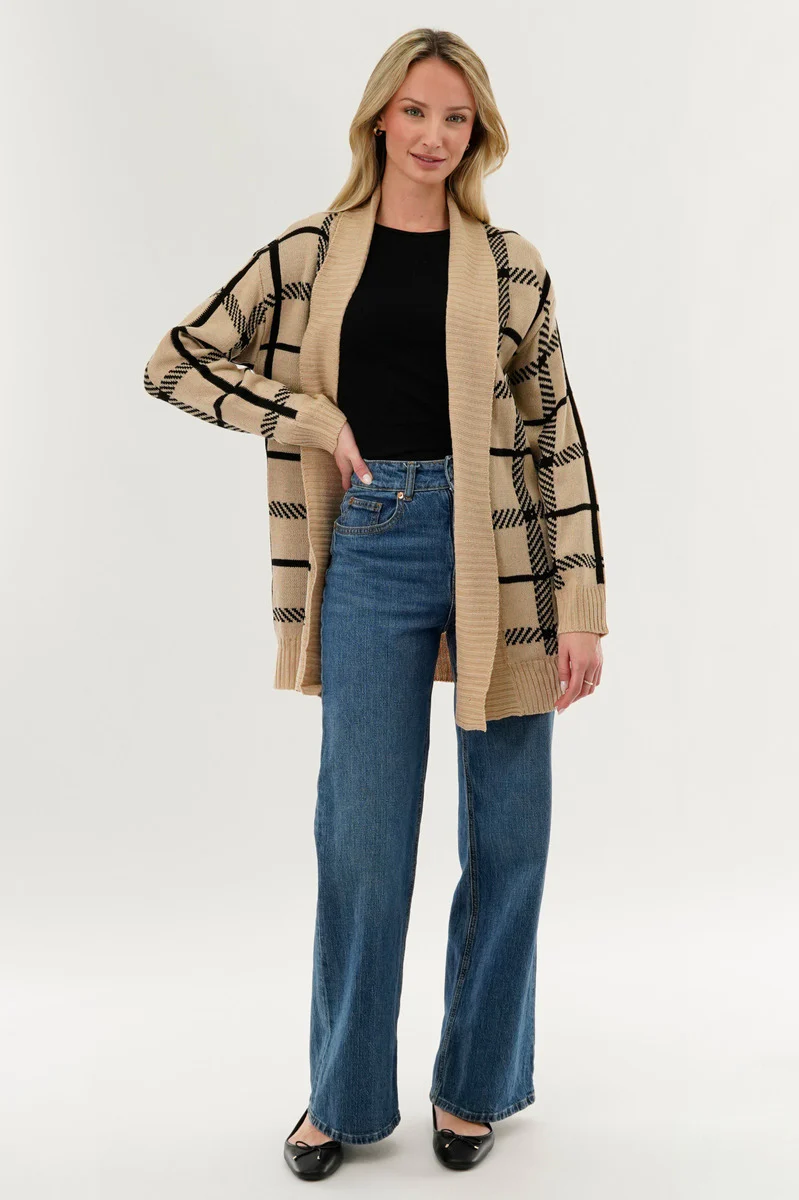 Canada Weather Gear Plaid Fold Over Wrap Cardigan - Beige - Image 5