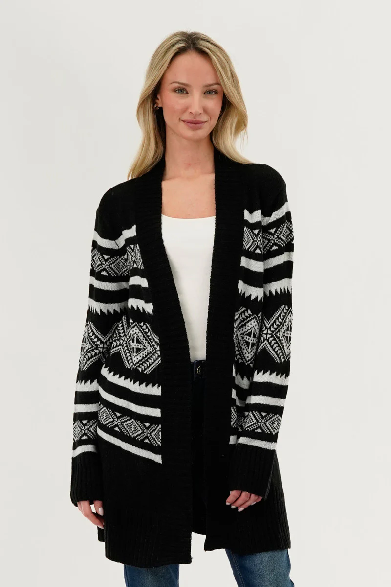 Canada Weather Gear Fair Isle Print Cardigan - Black