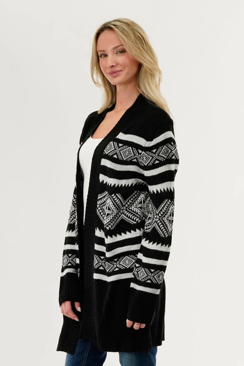 Canada Weather Gear Fair Isle Print Cardigan - Black - Image 2