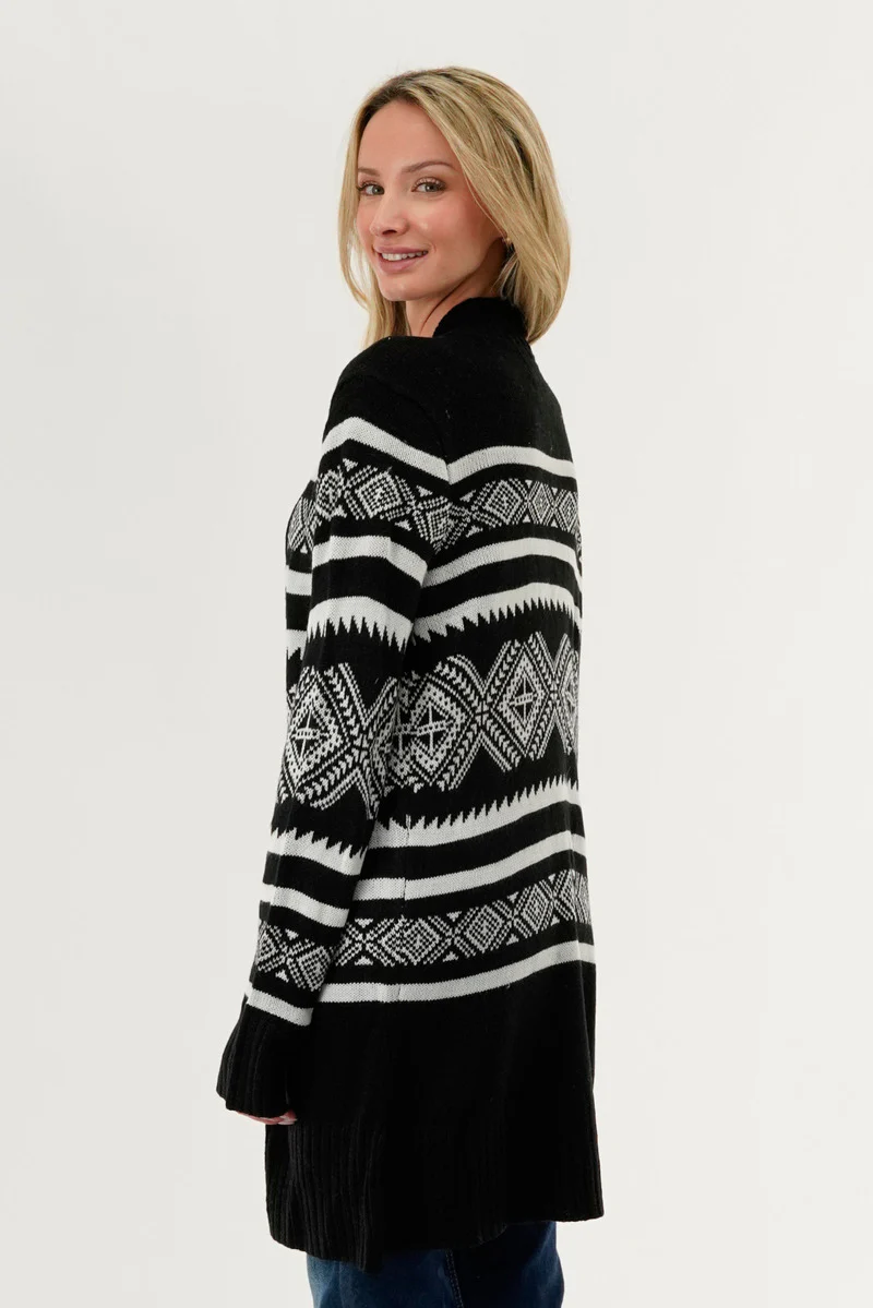 Canada Weather Gear Fair Isle Print Cardigan - Black - Image 3