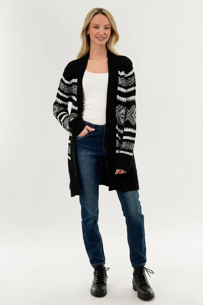 Canada Weather Gear Fair Isle Print Cardigan - Black - Image 5