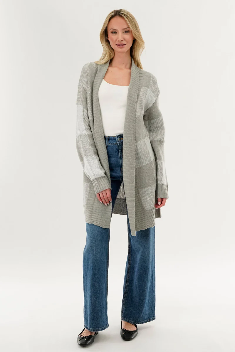 Canada Weather Gear Plaid Knit Fold Over Cardigan - Grey - Image 5