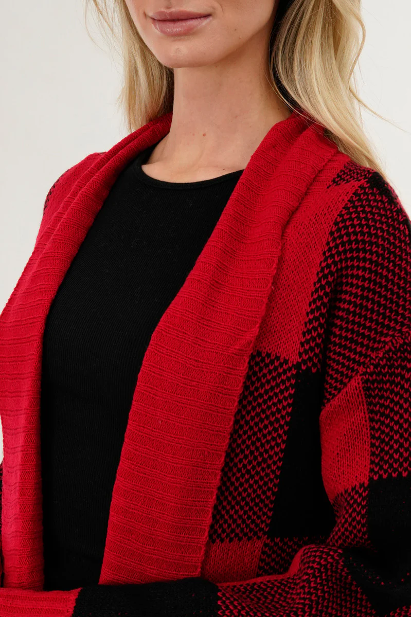 Canada Weather Gear Plaid Knit Fold Over Cardigan - Red - Image 4