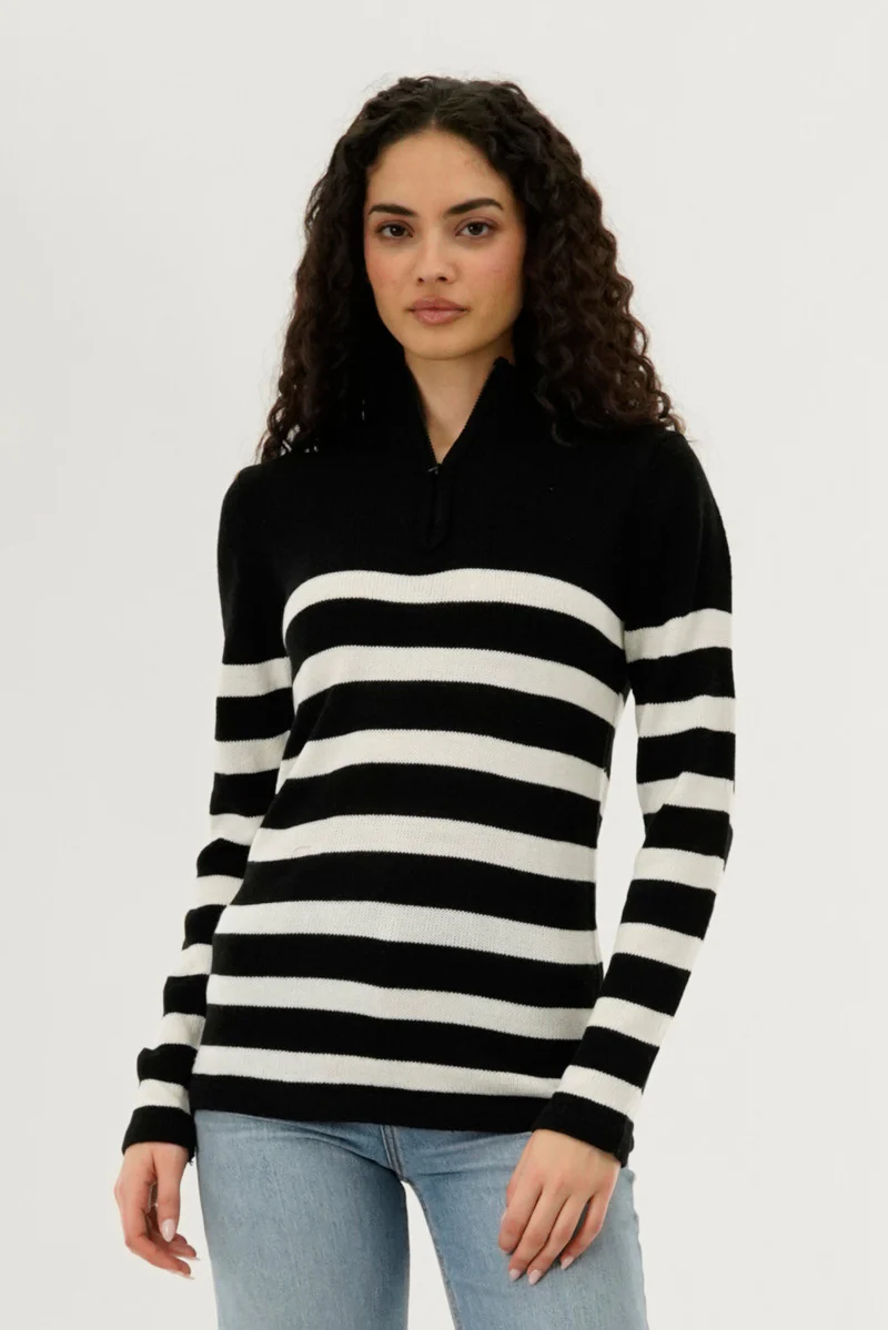 Canada Weather Gear Striped Half Zip Pullover Sweater - Black