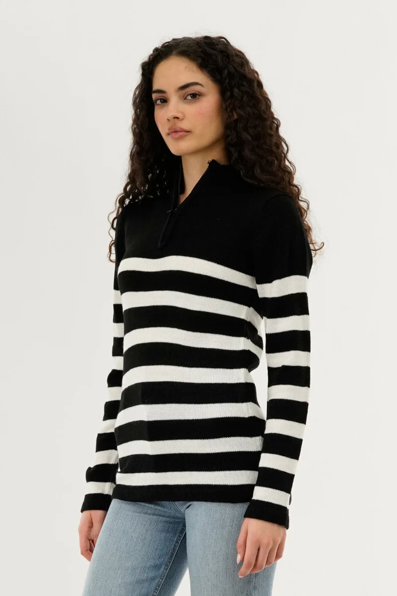 Canada Weather Gear Striped Half Zip Pullover Sweater - Black - Image 2