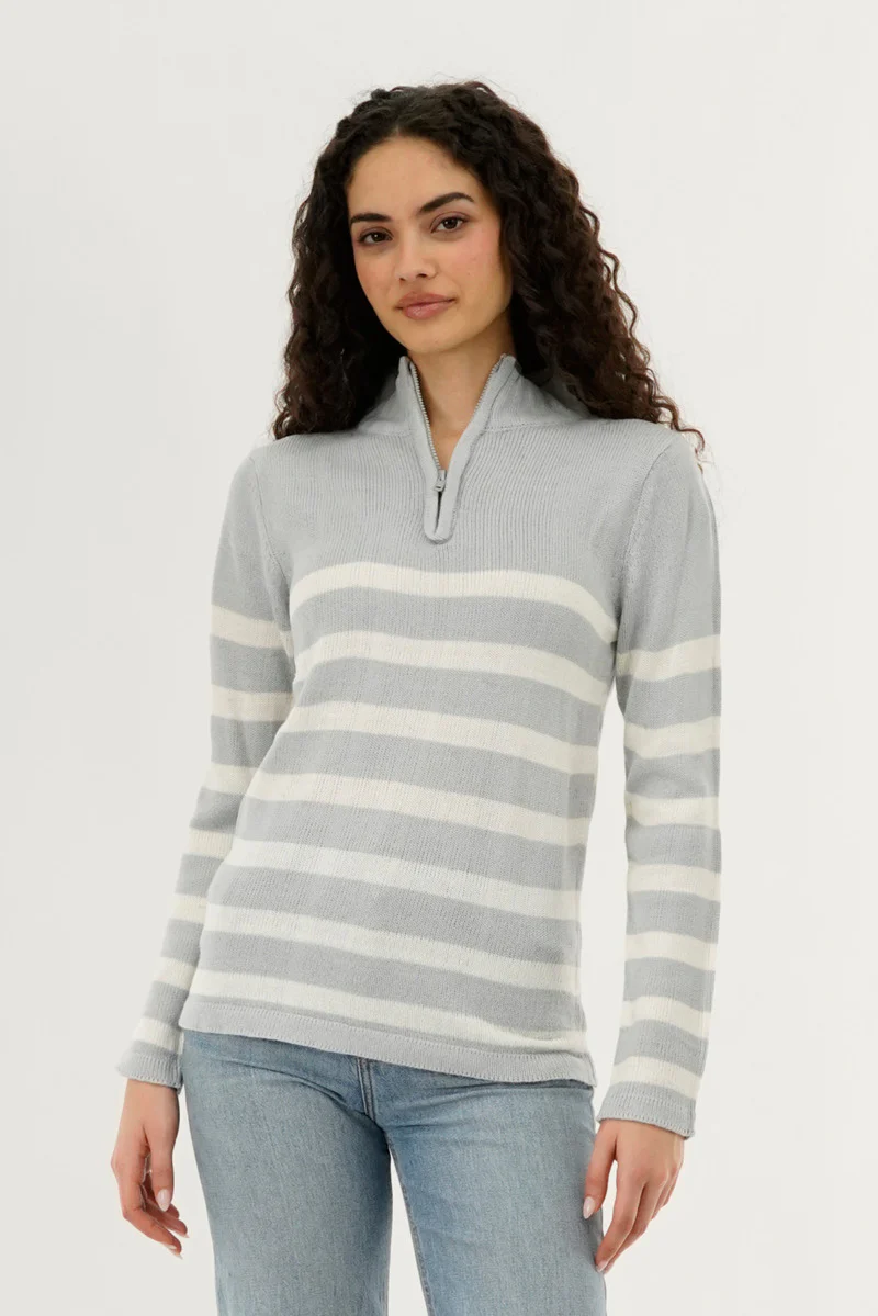 Canada Weather Gear Striped Half Zip Pullover Sweater - Stone