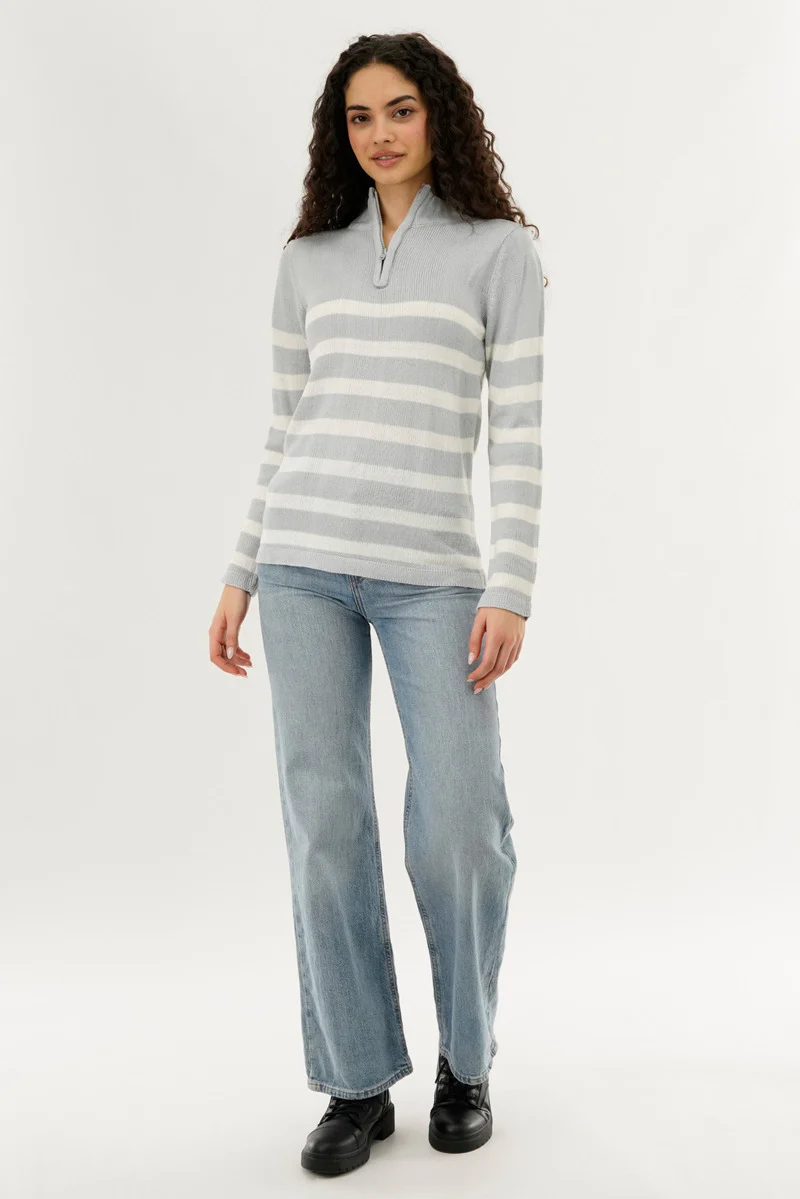 Canada Weather Gear Striped Half Zip Pullover Sweater - Stone - Image 5