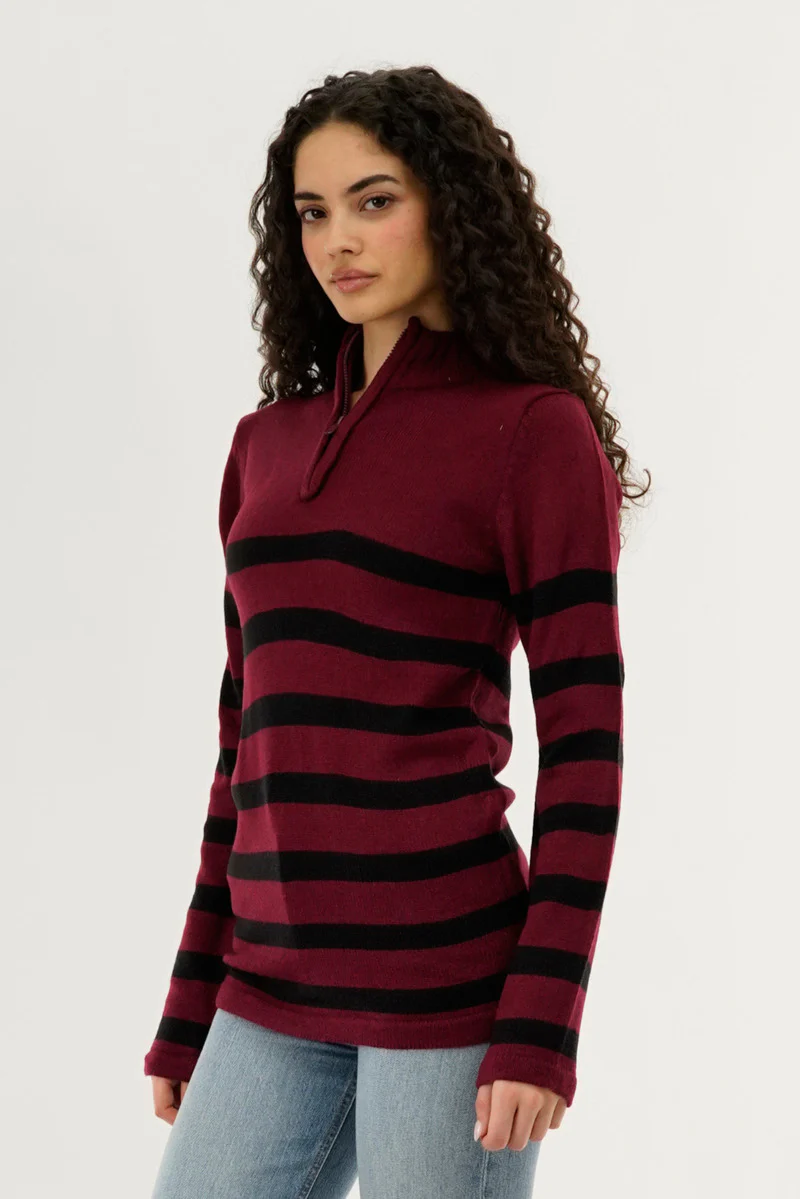 Canada Weather Gear Striped Half Zip Pullover Sweater - Burgundy - Image 2