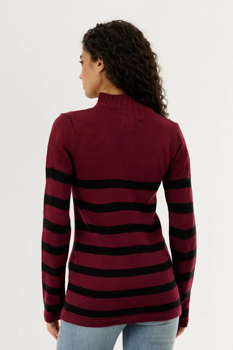 Canada Weather Gear Striped Half Zip Pullover Sweater - Burgundy - Image 3