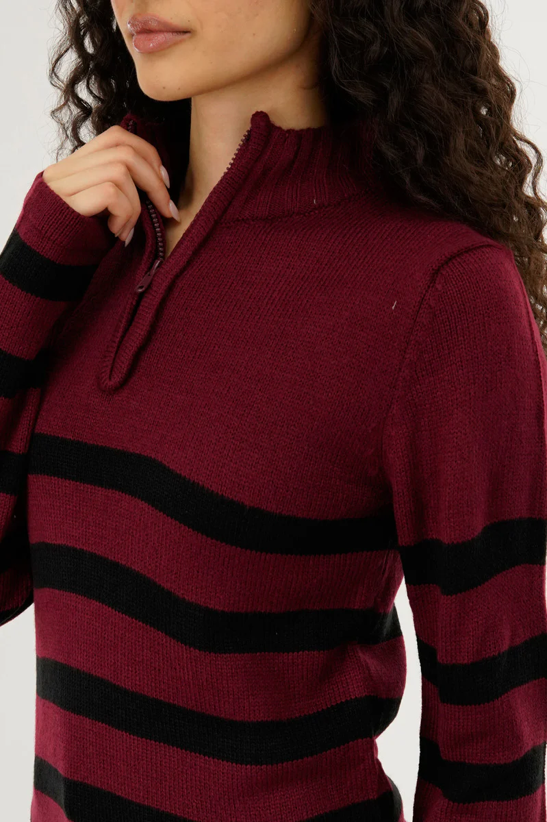 Canada Weather Gear Striped Half Zip Pullover Sweater - Burgundy - Image 4