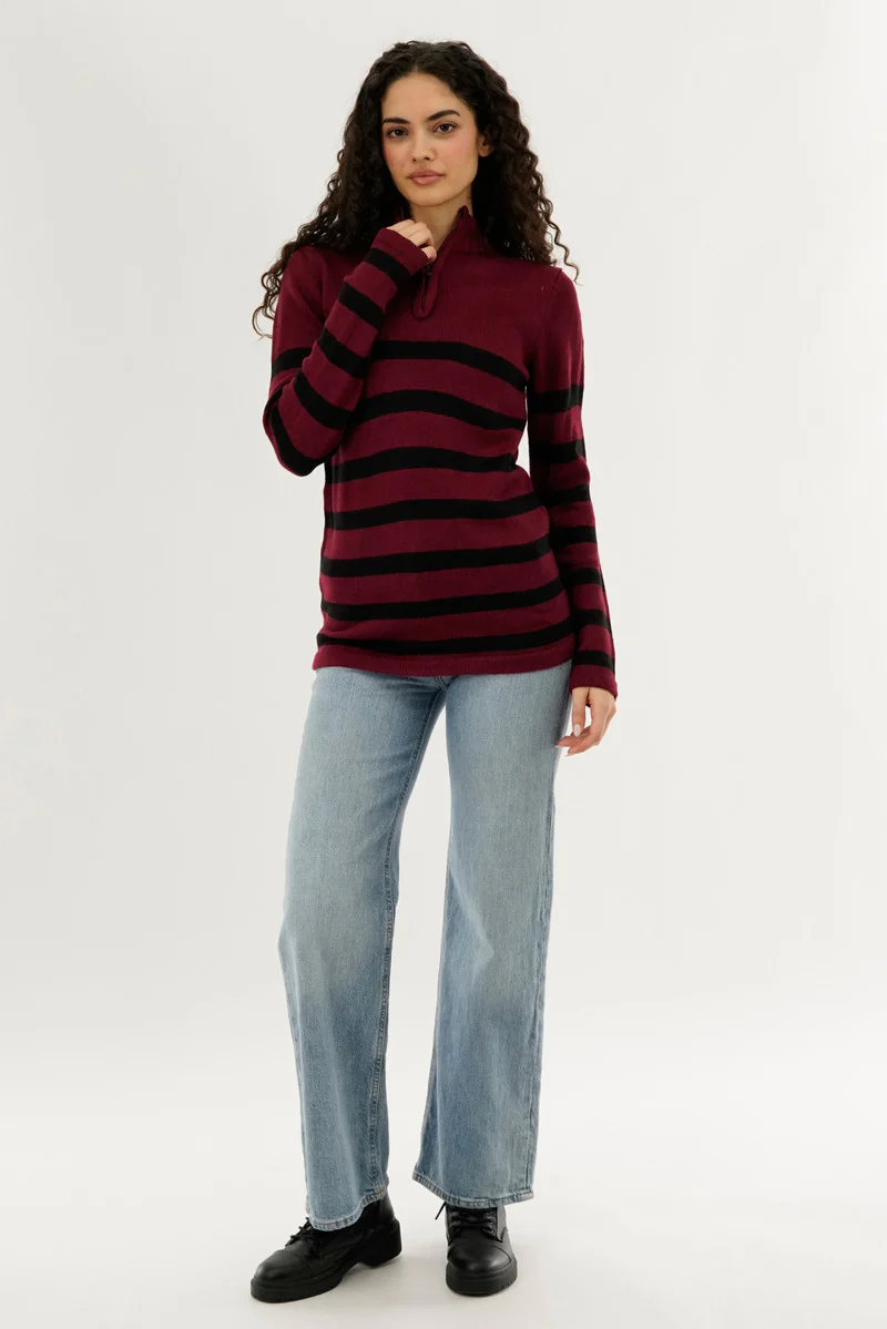 Canada Weather Gear Striped Half Zip Pullover Sweater - Burgundy - Image 5