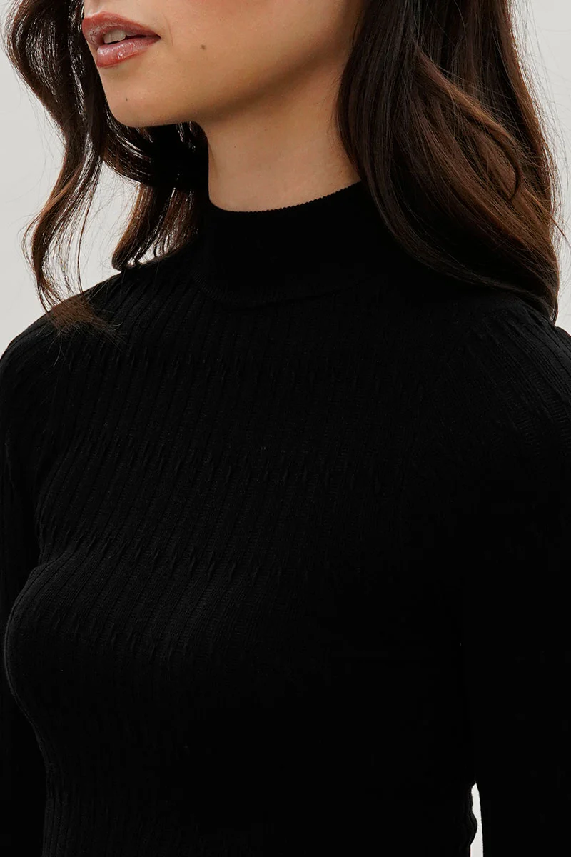 International INC Company Ribbed Mock Neck Long Sleeve Top - Black - Image 4