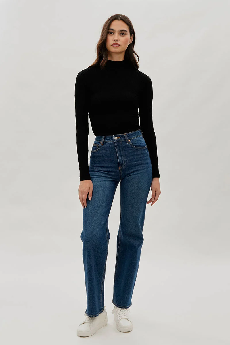 International INC Company Ribbed Mock Neck Long Sleeve Top - Black - Image 5
