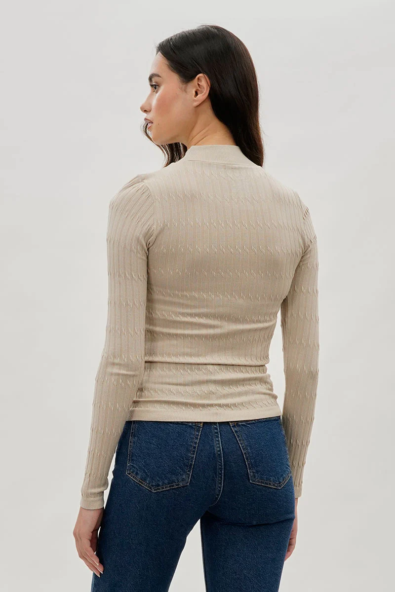 International INC Company Ribbed Mock Neck Long Sleeve Top - Cream - Image 3