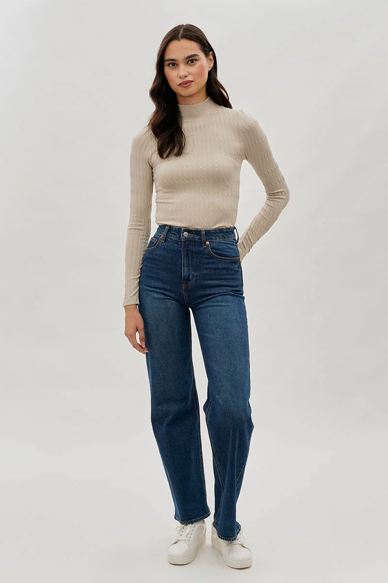 International INC Company Ribbed Mock Neck Long Sleeve Top - Cream - Image 5