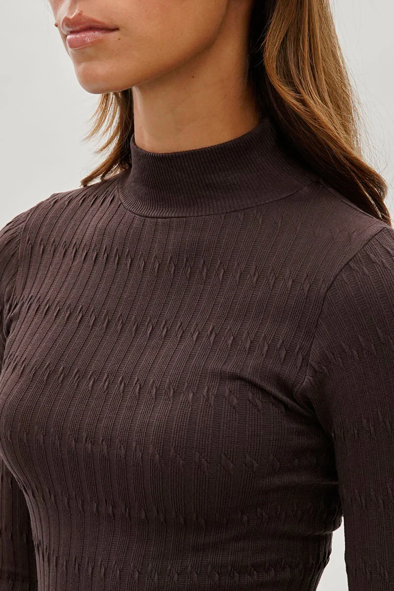International INC Company Ribbed Mock Neck Long Sleeve Top - Brown - Image 4