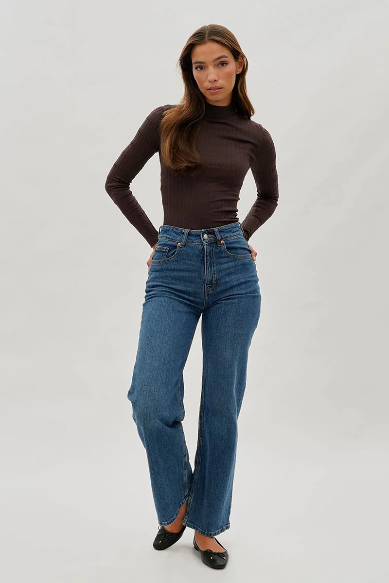 International INC Company Ribbed Mock Neck Long Sleeve Top - Brown - Image 5