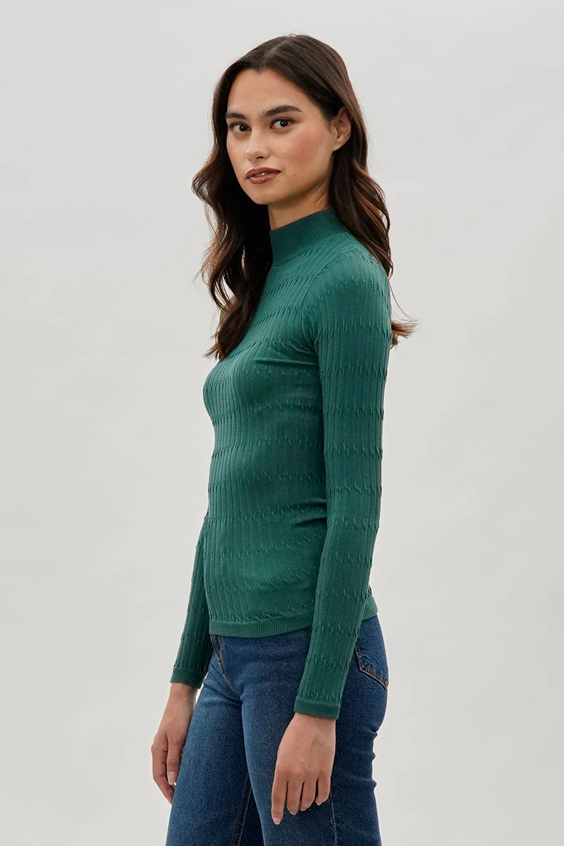 International INC Company Ribbed Mock Neck Long Sleeve Top - Green - Image 2