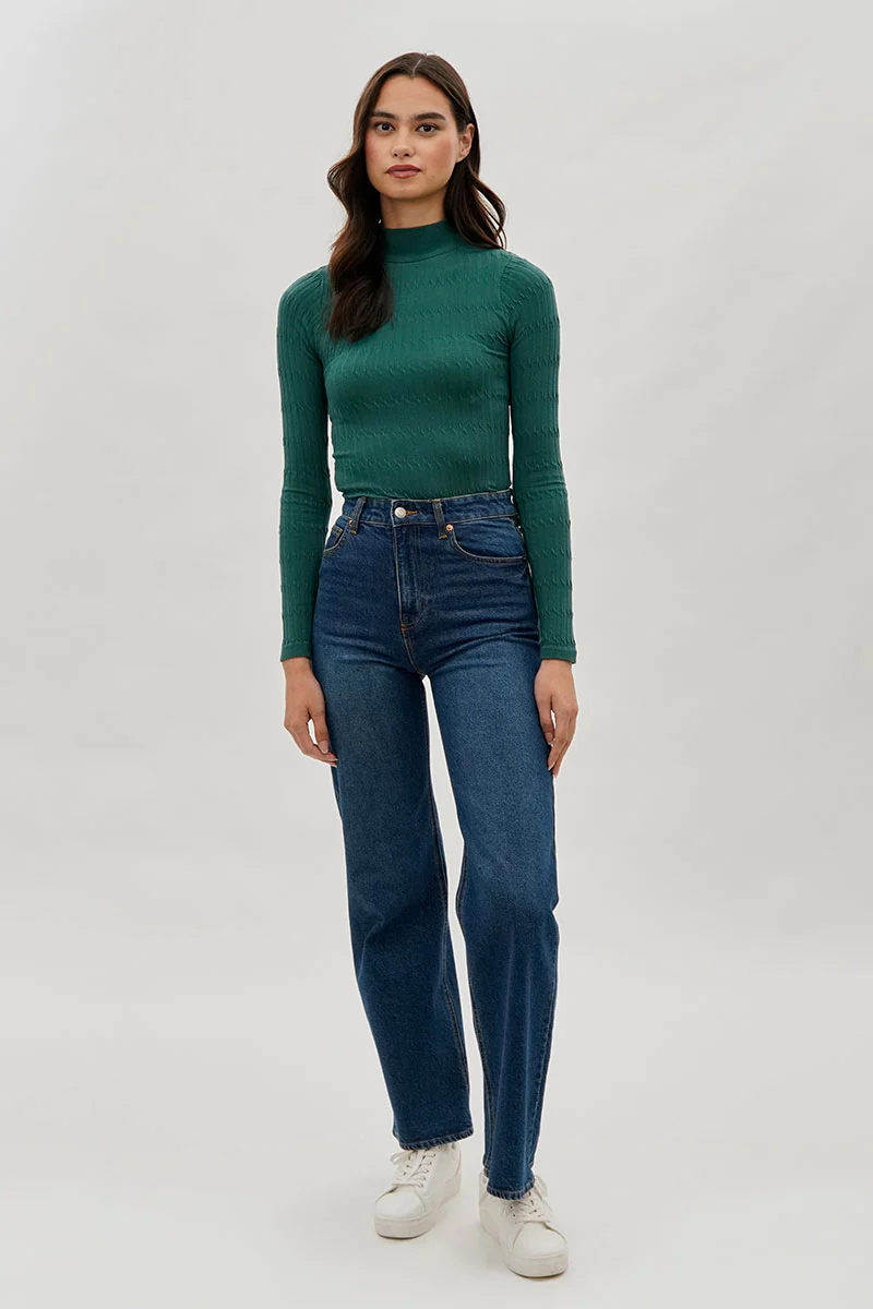 International INC Company Ribbed Mock Neck Long Sleeve Top - Green - Image 5