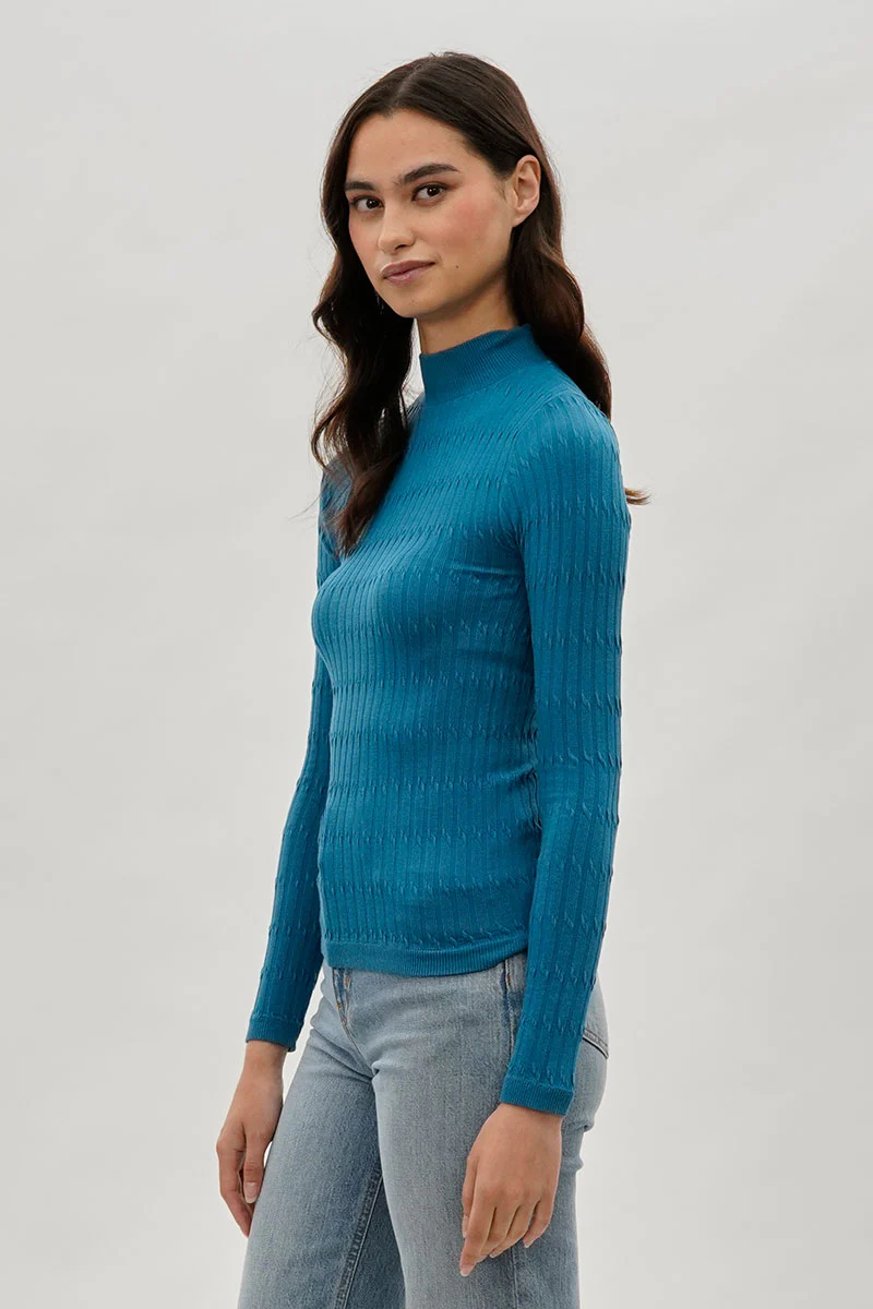 International INC Company Ribbed Mock Neck Long Sleeve Top - Blue - Image 2
