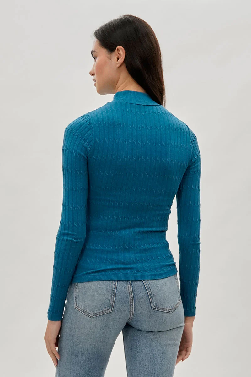 International INC Company Ribbed Mock Neck Long Sleeve Top - Blue - Image 3