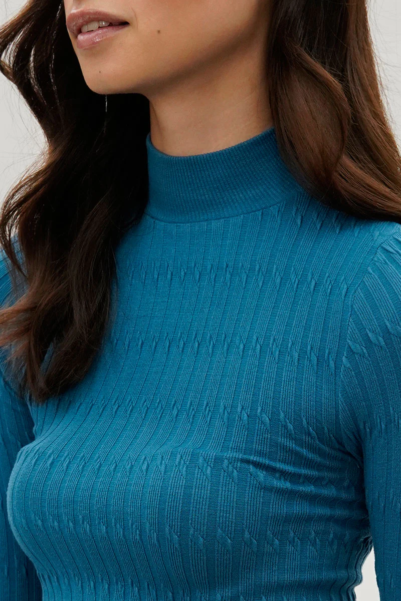 International INC Company Ribbed Mock Neck Long Sleeve Top - Blue - Image 4